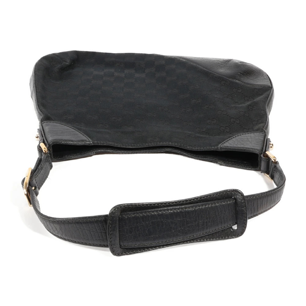 GUCCI GG Canvas Horsebit One Shoulder Hobo Bag Handbag Black Leather - Picture 6 of 6